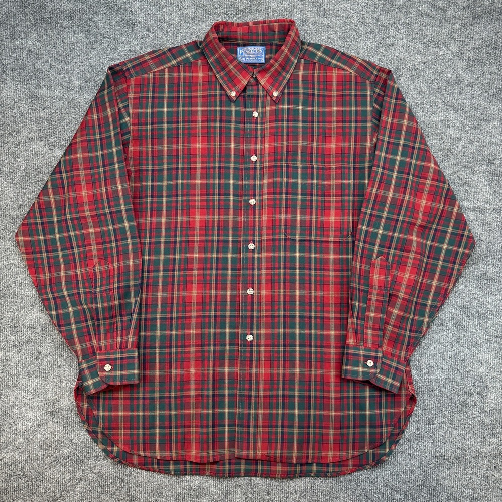 Pendleton Sir Pendleton Wool Plaid Button Down Shirt Mens L Red Green USA Made